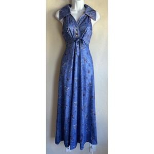Vintage 70s Melissa Lane Maxi Dress 6 Paisley Chambray Prairie Folk Boho Western
